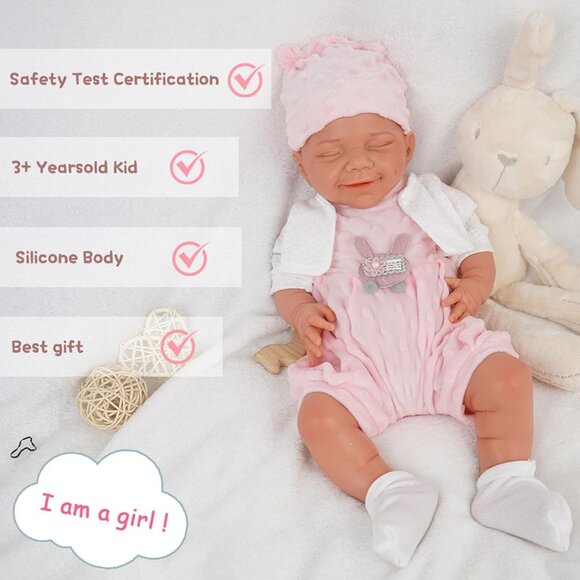 🆕18 Inch Realistic Full Body Silicone Reborn wheaten Baby Girl Sleeping Dolls - Picture 5 of 9